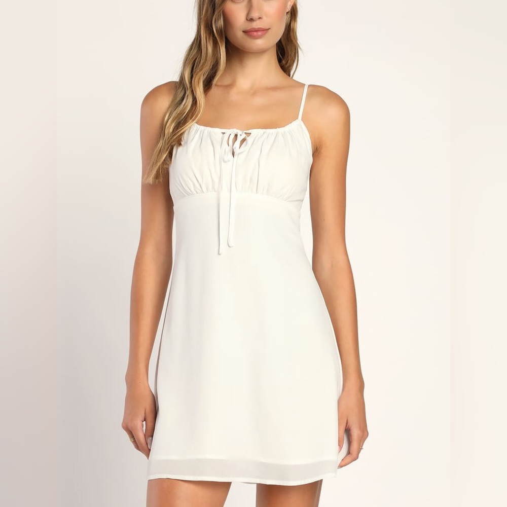 Lulus Daisy Days White Empire Waist A-Line Mini Dress